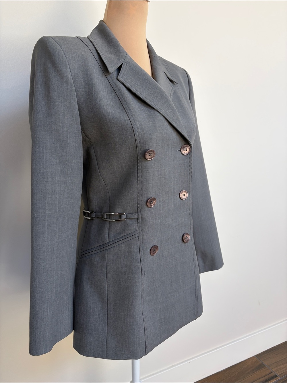 Vertigo Paris Double-Breasted Gray Blazer Jacket Made in France Size S